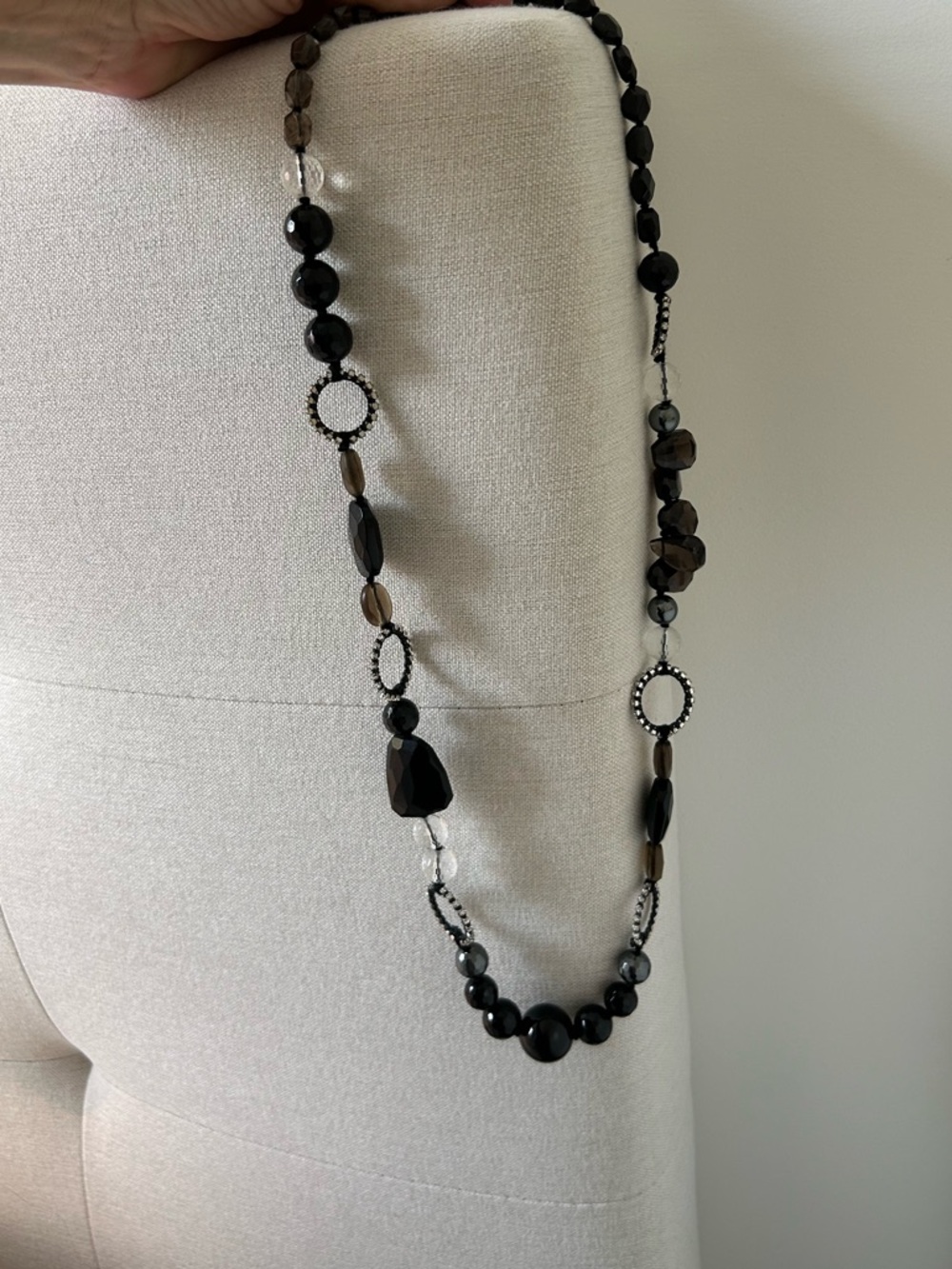 Chan Luu Long Black Beaded Necklace with Accent Rings